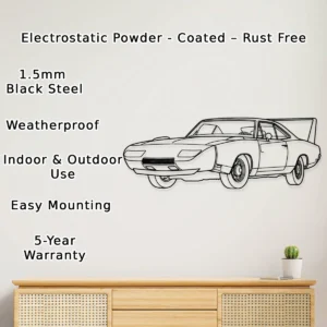 Dodge Charger Daytona 1969 Metal Art, Legendary Winged Car Decor, Retro Automotive Sign, Speed Lover Gift