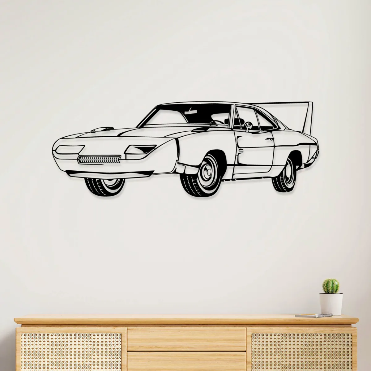 Black metal outline of 1969 Dodge Charger Daytona wall art