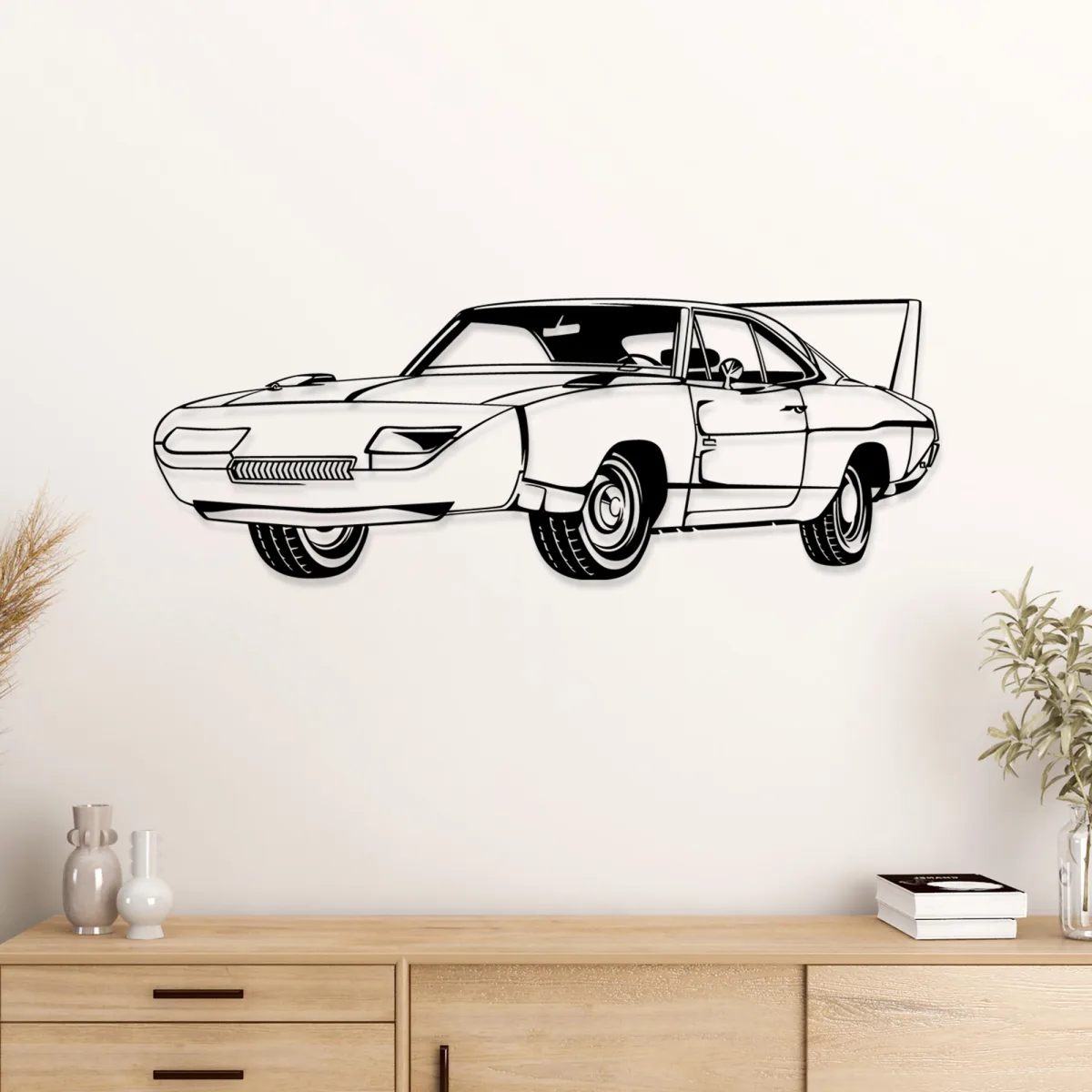 Iconic muscle car silhouette decor for a modern garage