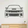 Black metal outline art of Dodge Charger Hellcat front view.