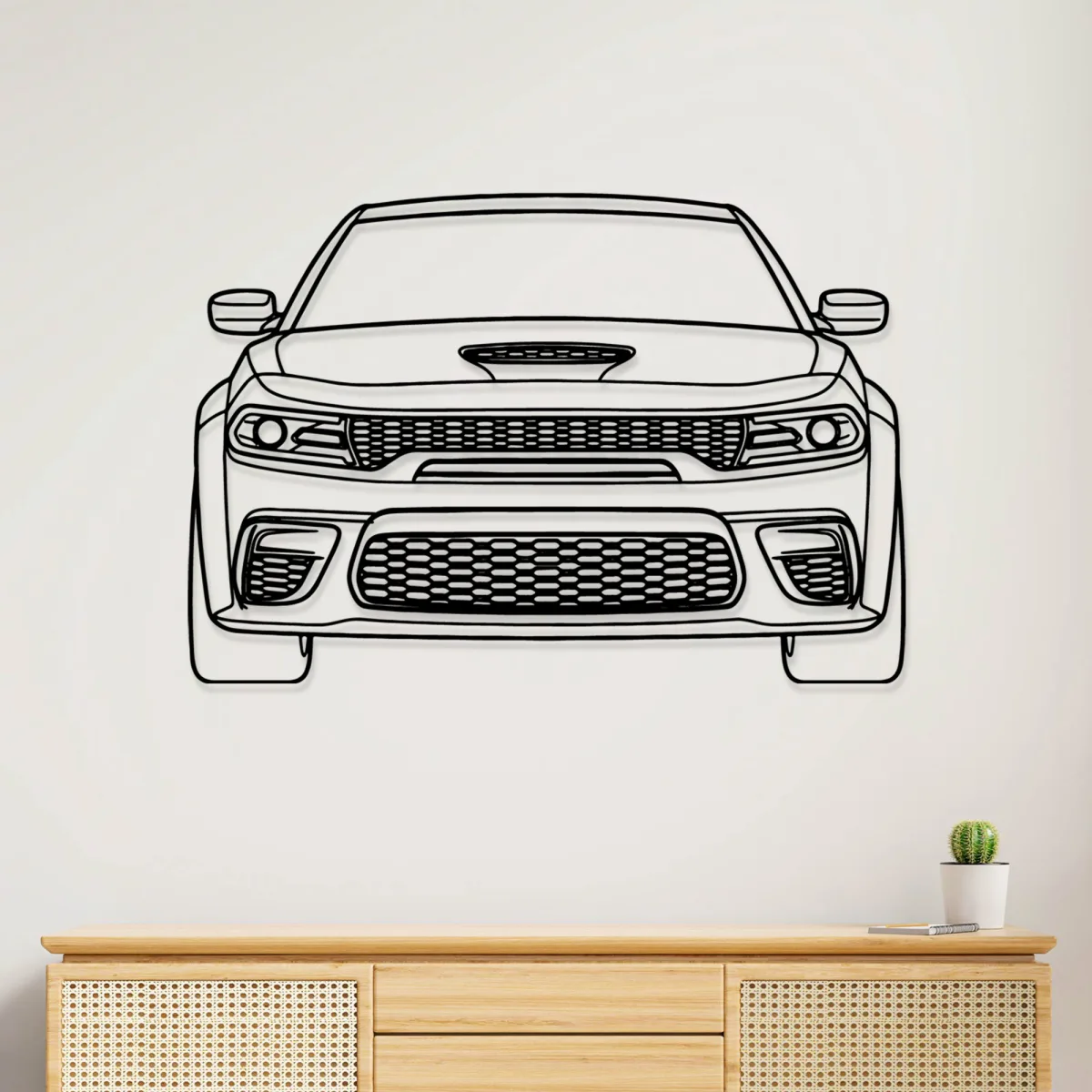 Dodge Charger Hellcat Front Metal Art Aggressive Car Outline Modern Garage Decor Performance Car Gift Fabia Home Black metal outline art of Dodge Charger Hellcat front view