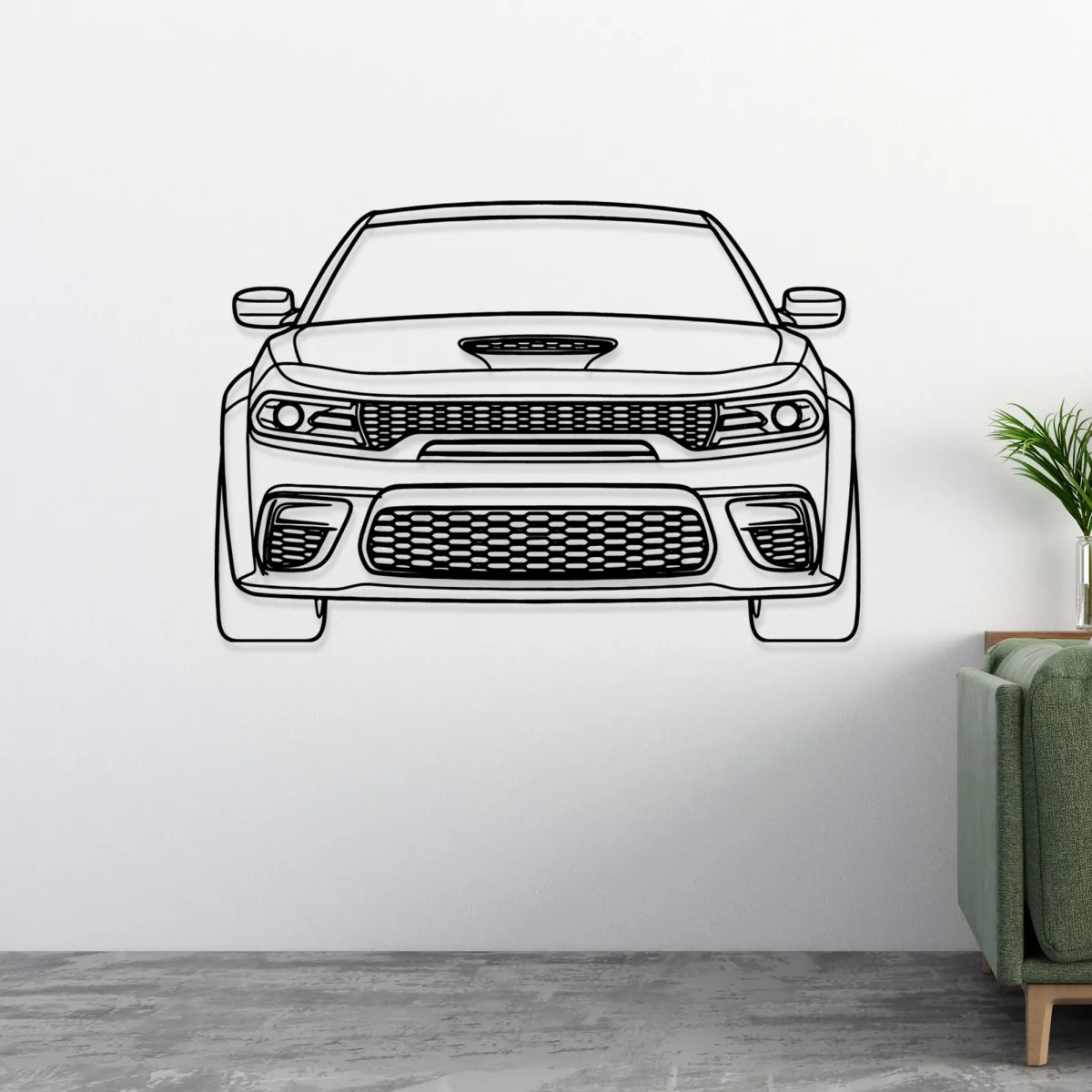 Dodge Charger Hellcat Front Metal Art Aggressive Car Outline Modern Garage Decor Performance Car Gift Fabia Home Dodge Charger Hellcat metal wall decor for a modern garage