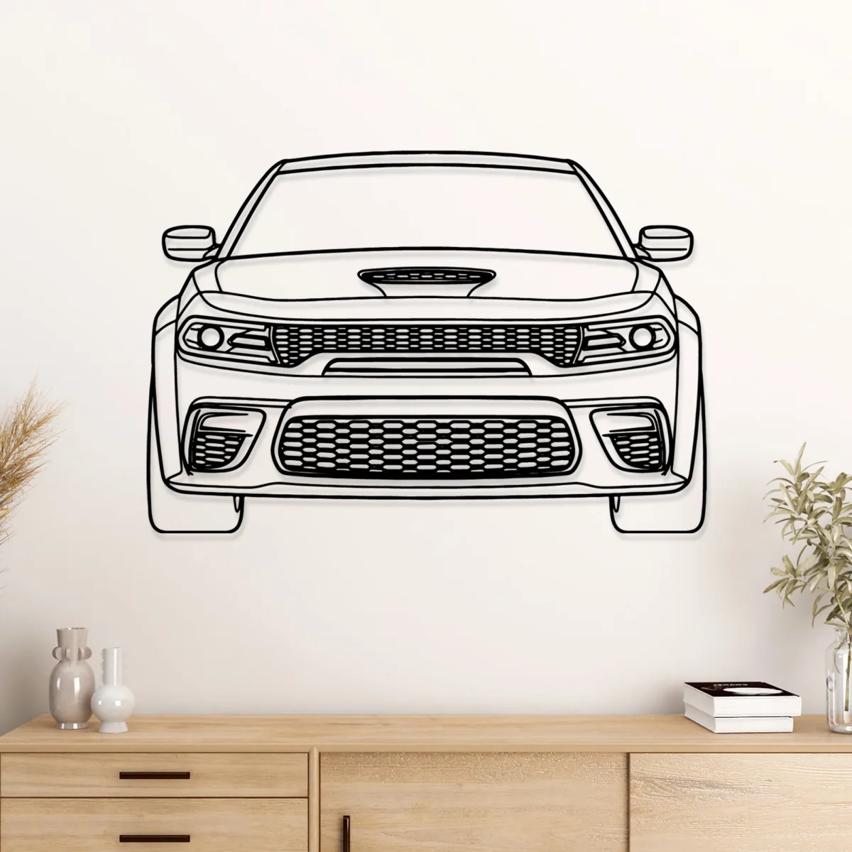 Dodge Charger Hellcat Front Metal Art Aggressive Car Outline Modern Garage Decor Performance Car Gift Fabia Home Aggressive front profile of a Hellcat laser cut metal art