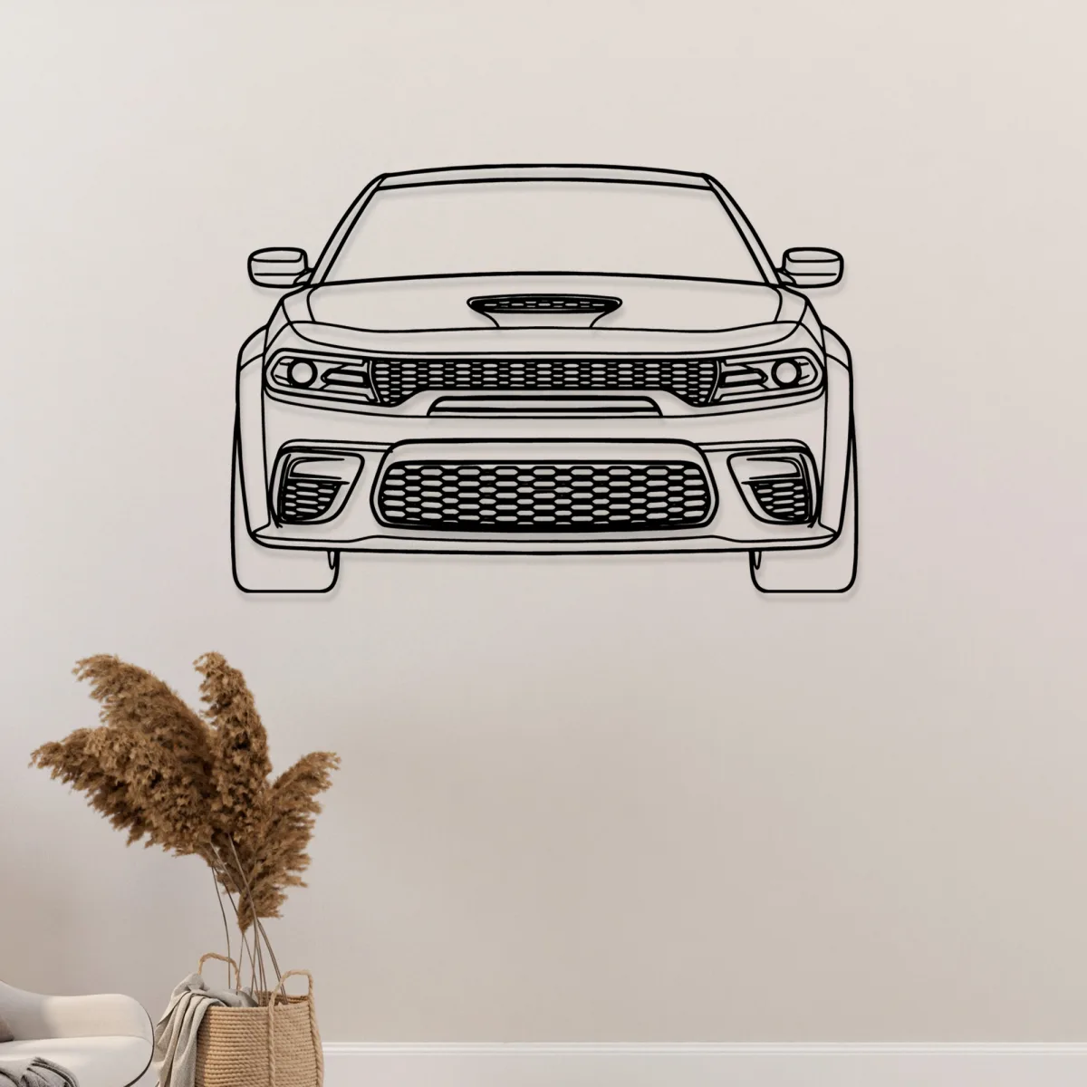 Dodge Charger Hellcat Front Metal Art Aggressive Car Outline Modern Garage Decor Performance Car Gift Fabia Home Automotive wall art featuring the iconic Dodge Charger Hellcat