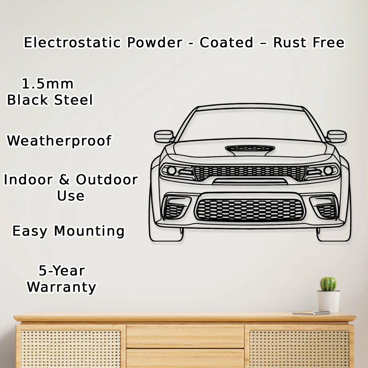Dodge Charger Hellcat Front Metal Art Aggressive Car Outline Modern Garage Decor Performance Car Gift Fabia Home Man cave decor with a bold Dodge Charger Hellcat metal piece