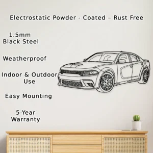 Dodge Charger Hellcat Metal Art, Supercharged Sedan Silhouette, Modern Garage Decor, Muscle Car Lover Gift