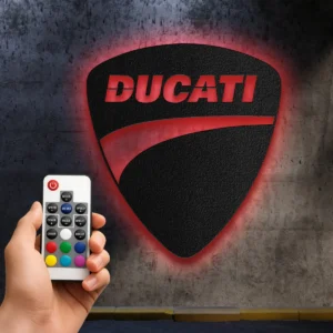 Ducati Metal Logo, Italian Racing Art, Backlit Garage Decor, Motorcycle Enthusiast Gift