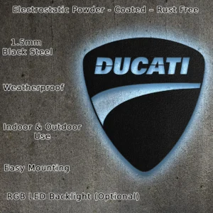 Ducati Metal Logo, Italian Racing Art, Backlit Garage Decor, Motorcycle Enthusiast Gift