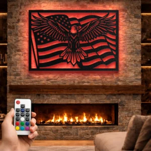 Eagle American Flag Metal Wall Art, Oversized Rustic Patriotic Decor, USA Flag Design, Optional RGB LED, Military Gift