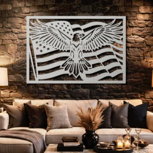 Eagle American Flag Metal Wall Art, Oversized Rustic Patriotic Decor, USA Flag Design, Optional RGB LED, Military Gift