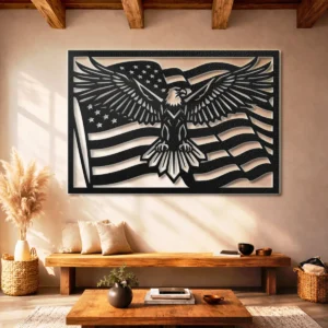 Eagle American Flag Metal Wall Art, Oversized Rustic Patriotic Decor, USA Flag Design, Optional RGB LED, Military Gift