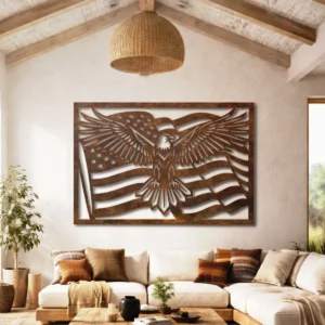 Eagle American Flag Metal Wall Art, Oversized Rustic Patriotic Decor, USA Flag Design, Optional RGB LED, Military Gift