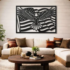 Eagle American Flag Metal Wall Art, Oversized Rustic Patriotic Decor, USA Flag Design, Optional RGB LED, Military Gift
