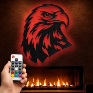 Eagle Head Metal Art, Oversized Rustic Wildlife Decor, Minimalist Design, Optional RGB LED, Nature Lover Gift
