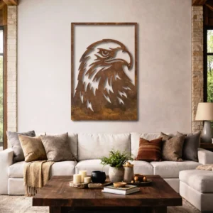 Eagle Head Metal Wall Art, Oversized Rustic Wildlife Decor, Bold Design, Optional RGB LED, Patriot Gift