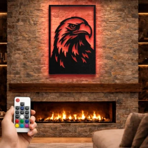 Eagle Head Metal Wall Art, Oversized Rustic Wildlife Decor, Bold Design, Optional RGB LED, Patriot Gift