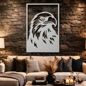 Eagle Head Metal Wall Art, Oversized Rustic Wildlife Decor, Bold Design, Optional RGB LED, Patriot Gift