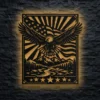Large rustic metal eagle wall art with American flag design.