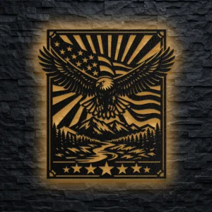 Large rustic metal eagle wall art with American flag design