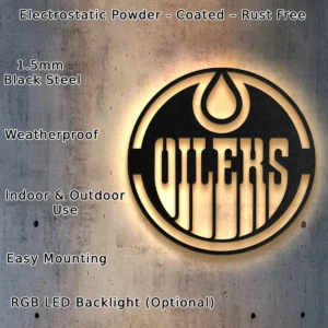Edmonton Oilers Metal Logo Art, Iconic NHL Team Decor, LED Game Room Sign, Hockey Fan Gift