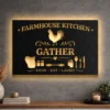 A large farmhouse kitchen gather metal sign with optional LED backlight.