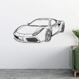 Ferrari 488 GTB Metal Art, Precision Car Outline, High-Performance Decor, Automotive Fan Gift
