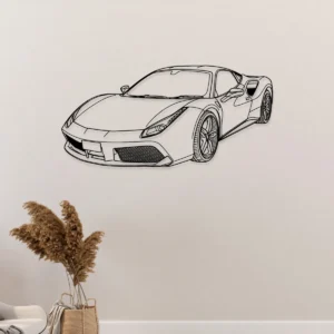 Ferrari 488 GTB Metal Art, Precision Car Outline, High-Performance Decor, Automotive Fan Gift