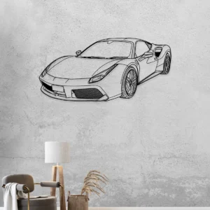 Ferrari 488 GTB Metal Art, Precision Car Outline, High-Performance Decor, Automotive Fan Gift