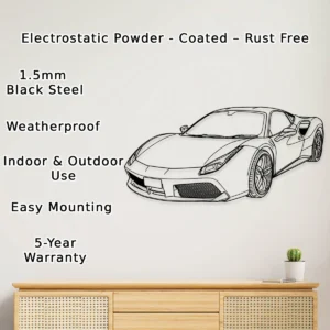 Ferrari 488 GTB Metal Art, Precision Car Outline, High-Performance Decor, Automotive Fan Gift
