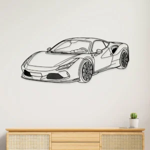 Black metal Ferrari F8 Tributo silhouette wall art.