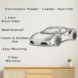 Ferrari F8 Tributo Metal Art, Dynamic Supercar Silhouette, Premium Automotive Decor, Driving Enthusiast Gift