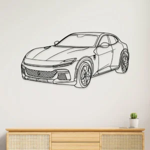 Black metal Ferrari Purosangue silhouette wall art