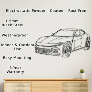 Ferrari Purosangue Metal Art, Iconic SUV Silhouette, Premium Auto Display, Car Aficionado Present