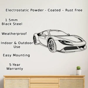 Ferrari SF90 Stradale Metal Wall Art, Modern Hypercar Silhouette, Luxury Garage Decor, Supercar Enthusiast Gift