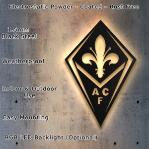 Fiorentina Metal Logo Art, Iconic Serie A Decor, LED Football Fan Sign, Ultimate Soccer Gift