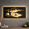 Oversized Fishing by Mountain Lake metal wall art with LED backlight.