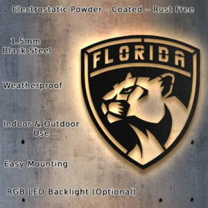 Florida Panthers Metal Logo Sign, Dynamic NHL Wall Decor, Optional LED Backlight, Ultimate Hockey Fan Gift