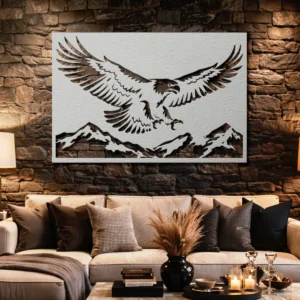 Flying Eagle Mountain Scene Metal Wall Art, Oversized Rustic Wildlife Decor, Optional RGB LED, Outdoor Lover Gift