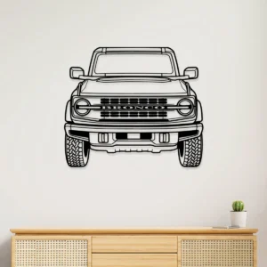 Black metal silhouette of a Ford Bronco truck for garage wall art.
