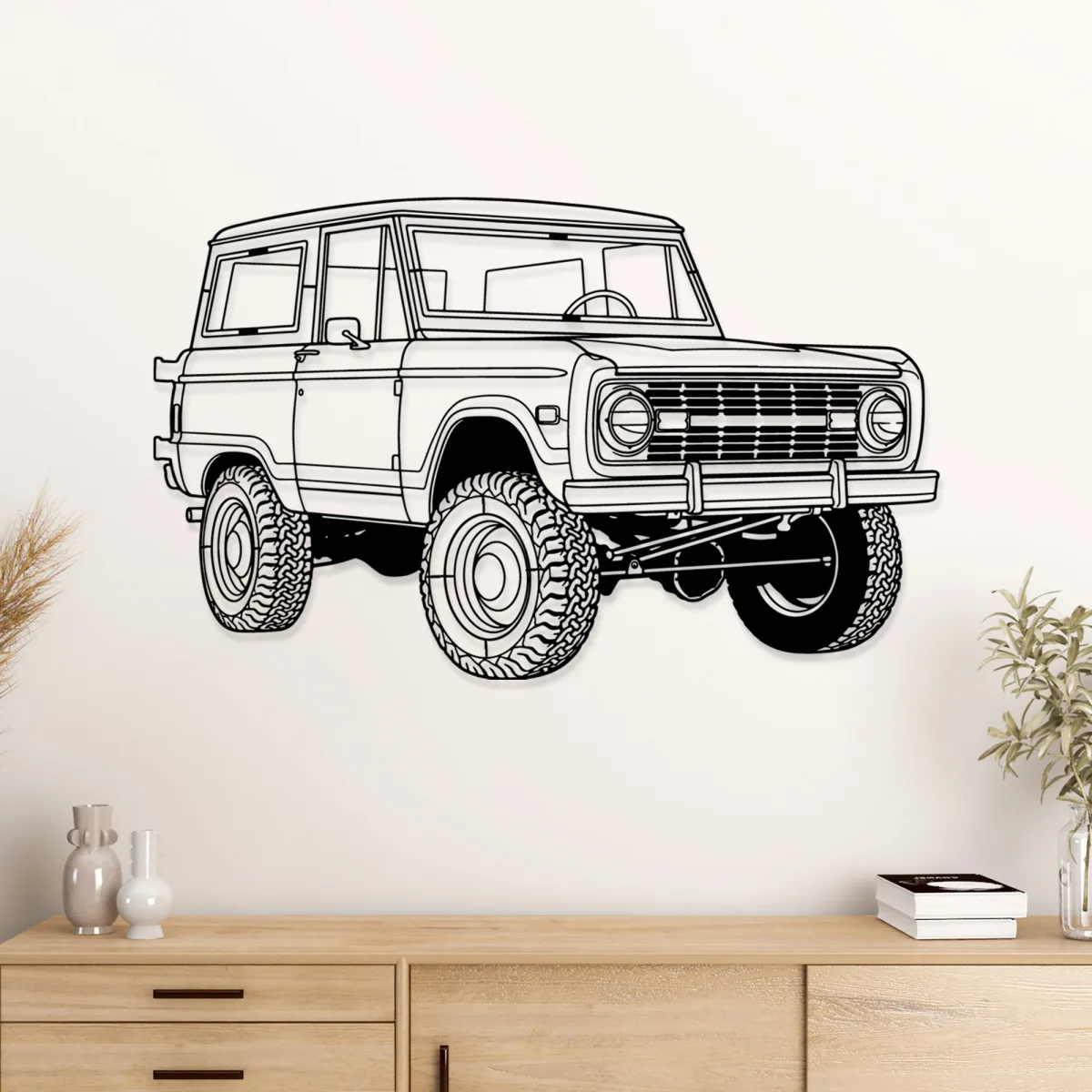 Classic Ford Bronco Ranger 4x4 vehicle outline metal art
