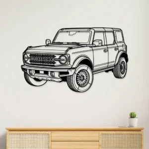 Black metal Ford Bronco silhouette wall art.