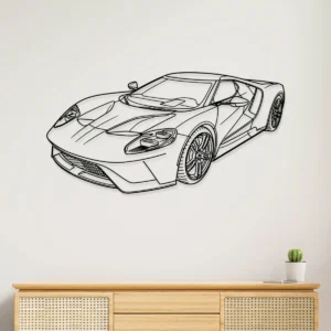 Black metal Ford GT supercar wall art for modern garage decor.