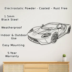 Ford GT Metal Wall Art, Modern Supercar Silhouette, Automotive Garage Decor, Racing Fan Gift