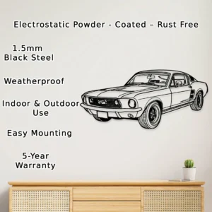 Ford Mustang 1967 Fastback Metal Wall Art, Classic Muscle Car Decor, Garage Man Cave Sign, Car Lover Gift