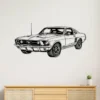 Black metal silhouette of 1967 Ford Mustang Fastback wall art.