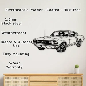 Ford Mustang 1967 Fastback Metal Wall Decor, Iconic American Muscle Art, Retro Car Enthusiast Gift, Garage Sign