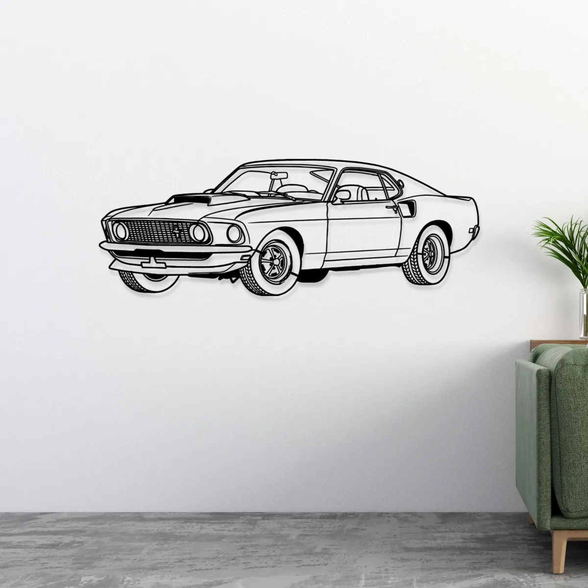Detailed laser cut steel art of a classic American muscle car