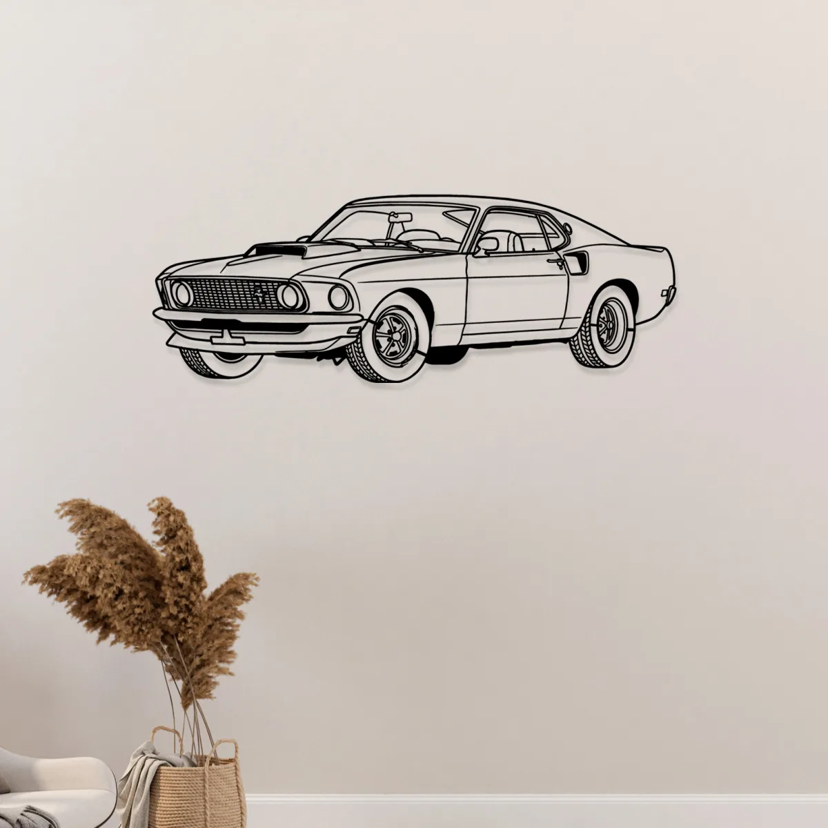 Vintage car art depicting the iconic 1969 Mustang Boss 429