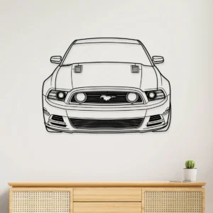 Front view of a black metal Ford Mustang GT silhouette wall art.