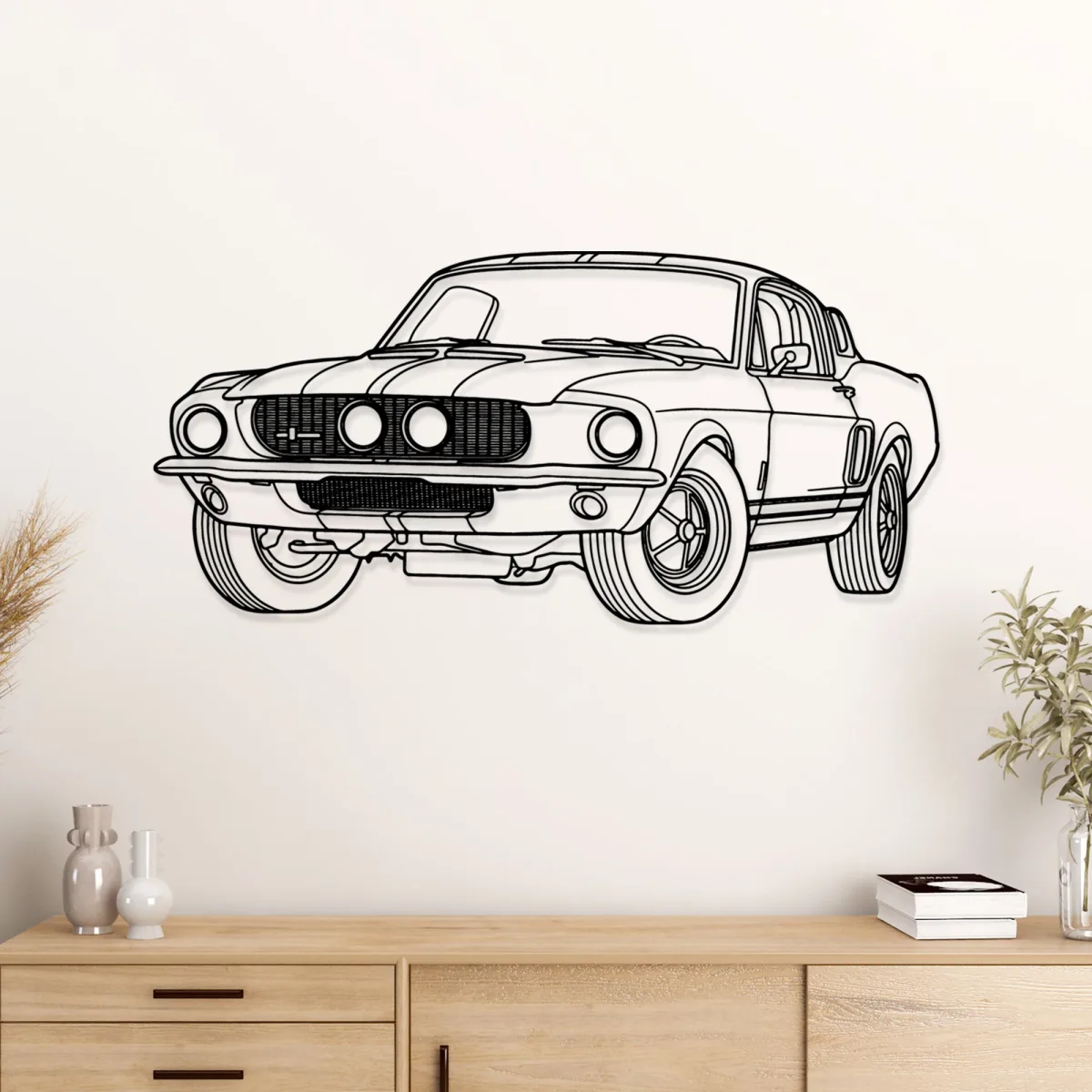 Front view of classic Ford Mustang Shelby GT500 metal art